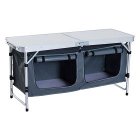 Outsunny 47" Aluminum Portable Camping Table, Folding Picnic Table with Handle & Storage, Silver