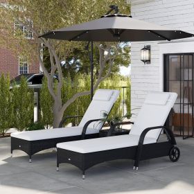 Outdoor Chaise Lounge Chair Set of 3 with Side Table (Option: Black, Cream White-1230x530x290 mm)